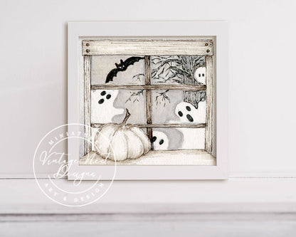 Miniature Halloween Ghosts No.1:1 Digital Print Watercolor Painting