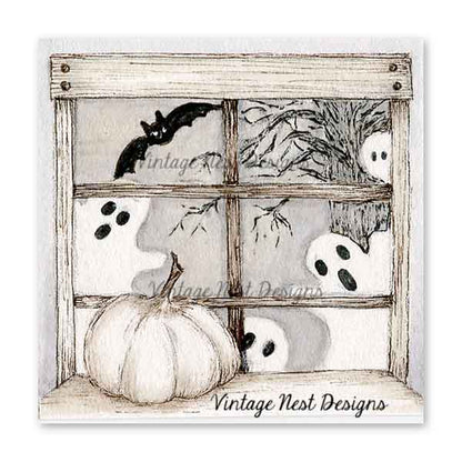 Miniature Halloween Ghosts No.1:1 Digital Print Watercolor Painting