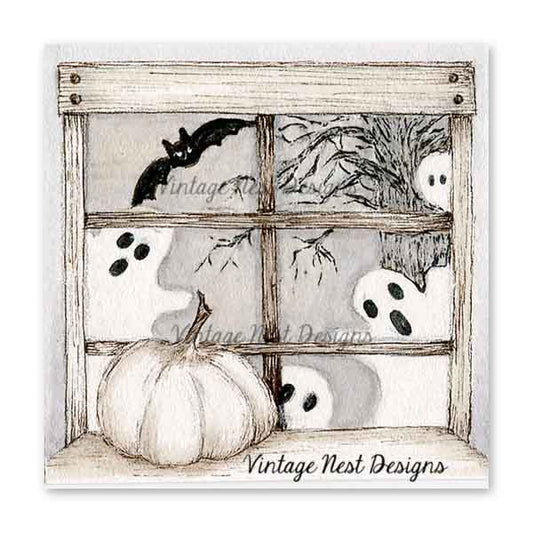 Miniature Halloween Ghosts No.1:1 Digital Print Watercolor Painting