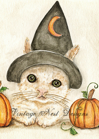 Digital Print Halloween Kitten No. ACEO Watercolor Instant Download