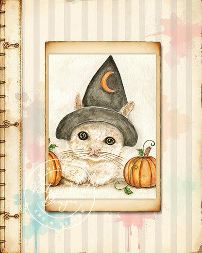 Digital Print Halloween Kitten No. ACEO Watercolor Instant Download