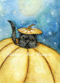 Digital Print Pumpkin Kitty No.1 ACEO Watercolor Painting Instant Download