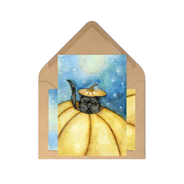 Digital Print Pumpkin Kitty No.1 ACEO Watercolor Painting Instant Download