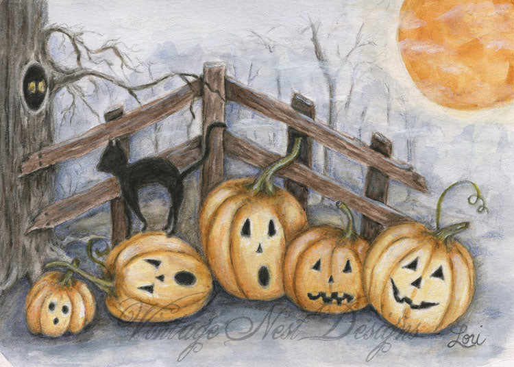 Digital Print Halloween Pumpkins No.6 Watercolor Painting Instant Download