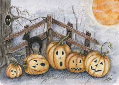 Digital Print Halloween Pumpkins No.6 Watercolor Painting Instant Download