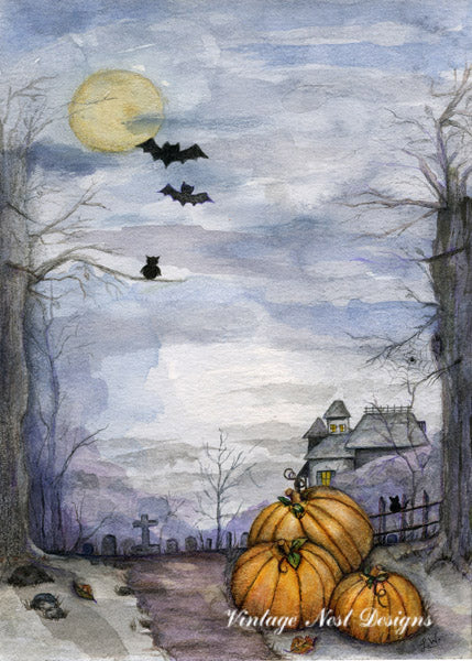 Digital Prints Halloween Pumpkins No.3 Watercolor Painting