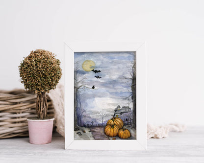 Digital Prints Halloween Pumpkins No.3 Watercolor Painting