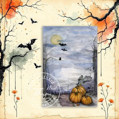 Digital Prints Halloween Pumpkins No.3 Watercolor Painting