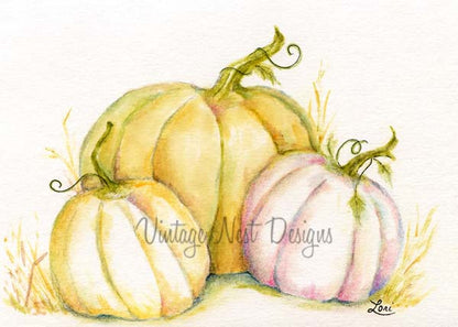 Digital Print Halloween Pumpkins No.4 Watercolor Instant Download