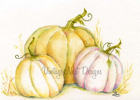 Digital Print Halloween Pumpkins No.4 Watercolor Instant Download