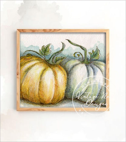Digital Print Halloween Pumpkins No.7 Watercolor Miniature Instant Download