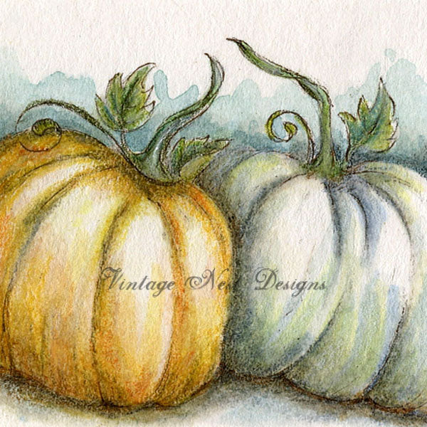 Digital Print Halloween Pumpkins No.7 Watercolor Miniature Instant Download