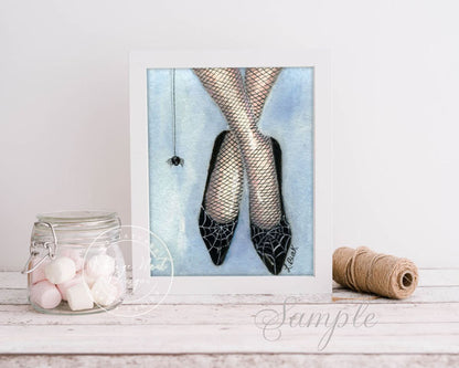 Digital Print Spider Web Shoes No.1 ACEO Watercolor Instant Download