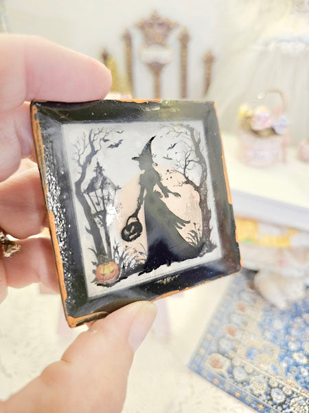 Miniature Halloween Witch Silhouette No.1 for Dollhouse Decor Shadow Box Diorama