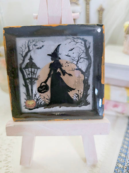 Miniature Halloween Witch Silhouette No.1 for Dollhouse Decor Shadow Box Diorama