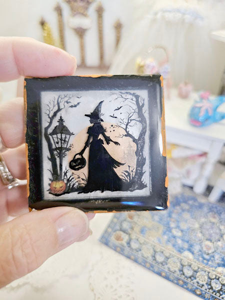 Miniature Halloween Witch Silhouette No.1 for Dollhouse Decor Shadow Box Diorama