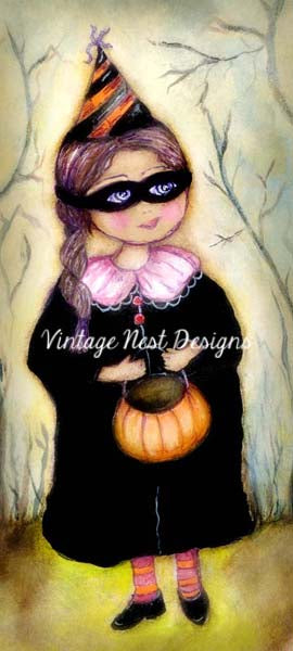 Digital Print Halloween Treats Girl No.1 Watercolors Instant Download