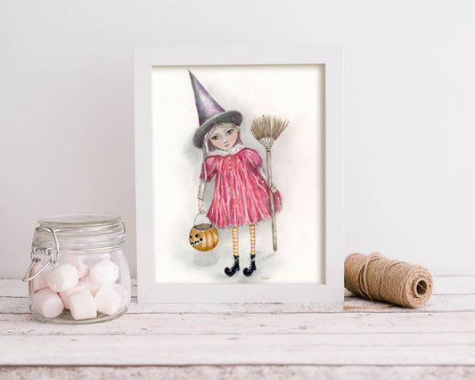 Digitaler Druck Halloween Hexe Mädchen Nr.1 Aquarellmalerei