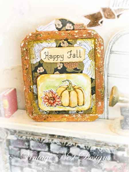 Miniature Happy Fall No.1:1 Handmade for Dollhouse Wooden Framed Art