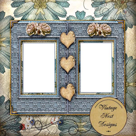 Digital Scrapbooking Heart & Roses Quick Page No.1 Instant Download