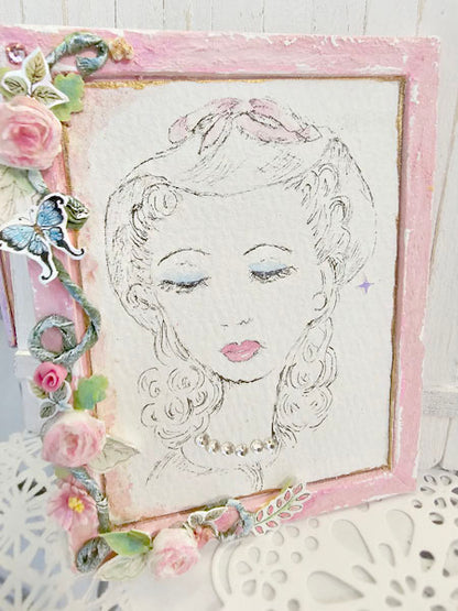 Miniature Hello Beautiful No.5 Handmade Framed Art for Dollhouse Diorama Shadow Box