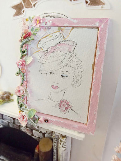 Miniature Hello Beautiful No.6 andmade Framed Art for Dollhouse Diorama Shadow Box (Copy)