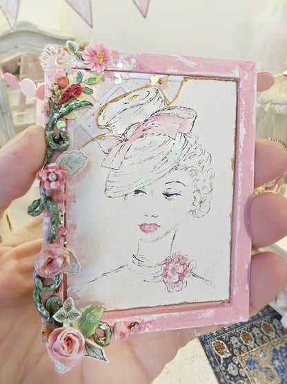 Miniature Hello Beautiful No.6 andmade Framed Art for Dollhouse Diorama Shadow Box (Copy)