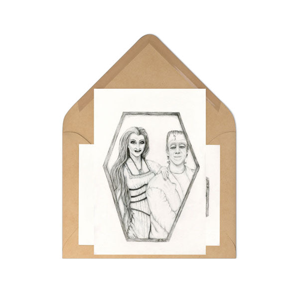 Digital Print Herman & Lilly Munster Halloween Pencil Drawing Instant Download