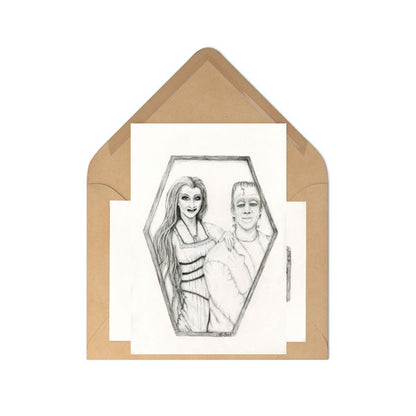 Digital Print Herman & Lilly Munster Halloween Pencil Drawing Instant Download