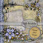 Decorative design with flowers, text, and vintage elements on a textured background