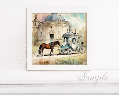 Digitaler Druck Pferd & Kutsche Nr.3 Sofort-Download Illustration
