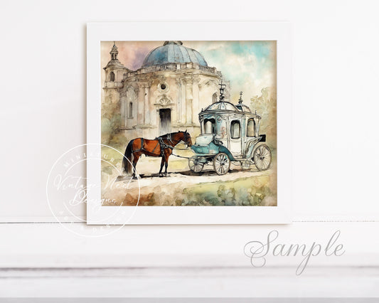 Digital Print Horse & Carriage No.3 Instant Download Illustration