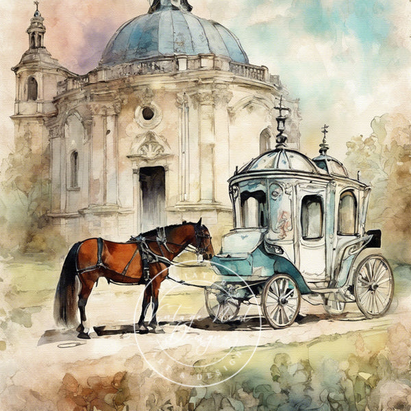 Digitaler Druck Pferd & Kutsche Nr.3 Sofort-Download Illustration