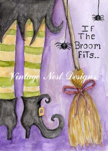 Digital Prints Witch If the Broom Fits No.1 Watercolor Painting