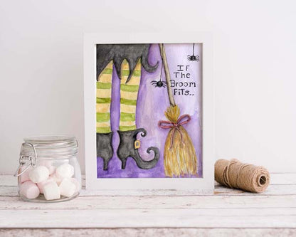 Digital Prints Witch If the Broom Fits No.1 Watercolor Painting