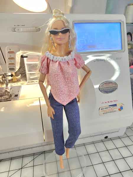 Miniature Fashion Barbie Doll Jeans Floral Top No.1 Handmade 12" Scale