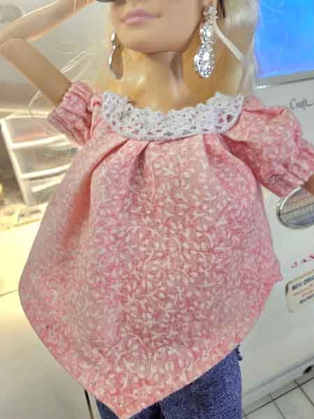 Miniature Fashion Barbie Doll Jeans Floral Top No.1 Handmade 12" Scale