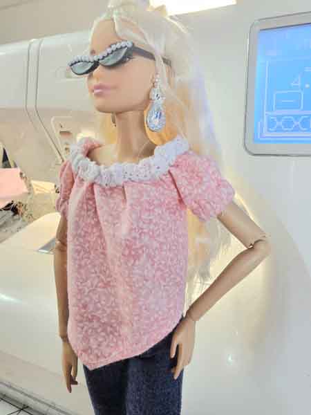 Miniature Fashion Barbie Doll Jeans Floral Top No.1 Handmade 12" Scale