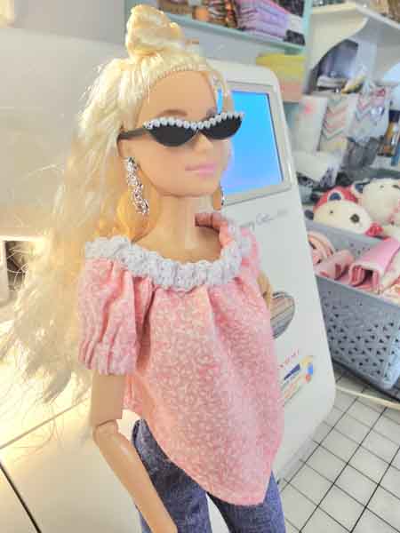 Miniature Fashion Barbie Doll Jeans Floral Top No.1 Handmade 12" Scale