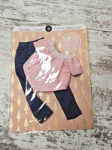 Miniature Fashion Barbie Doll Jeans Floral Top No.1 Handmade 12" Scale