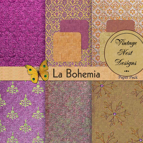 Digital Scrapbooking La Bohemia Paper Pack No.1 Instant Download