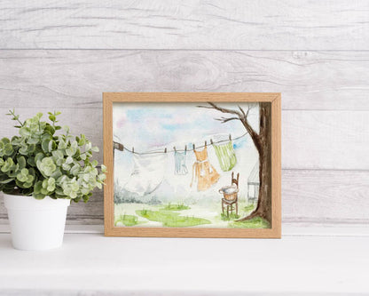 Digital Print Laundry Days No.2 ACEO Watercolor Instant Download