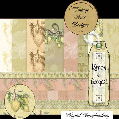 Digital Scrapbooking Lemon Bouquet Kit Instant Download