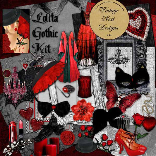 Digital Scrapbooking Lolita Gothic Kit Illustration Instant Download