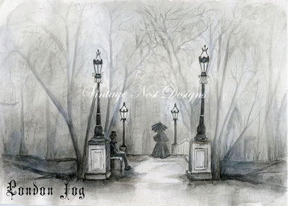 Digital Print London Fog No.1 Watercolor Instant Download