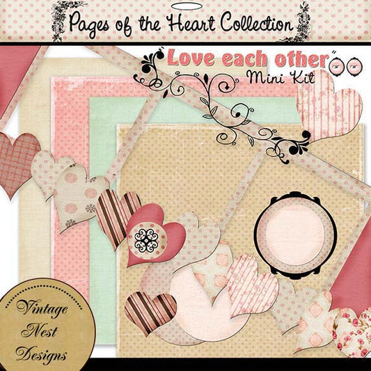 Digital Scrapbooking Love Each Other Mini Kit Illustration Instant Download