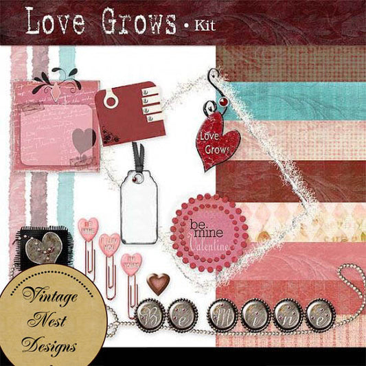 Digital Scrapbooking Love Grows Kit Illustration Instant Download