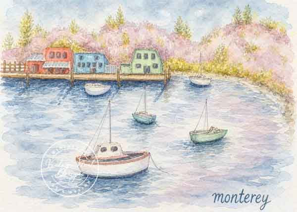 Digital Print Monterey Bay No.2 Watercolor Painting Instant Download
