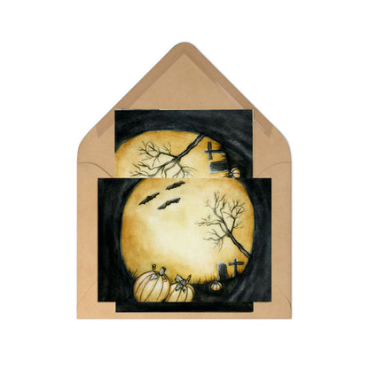 Digital Print Moonlit Halloween Pumpkins No.1 Watercolor Painting
