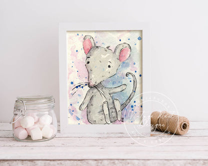 Digital Print Mouse No.6 ACEO Watercolor Painting Instant Download